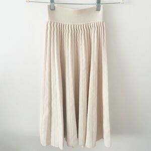 Polo Ralph Lauren Merino Wool Knit Pleated Cream Midi Skirt Size XS